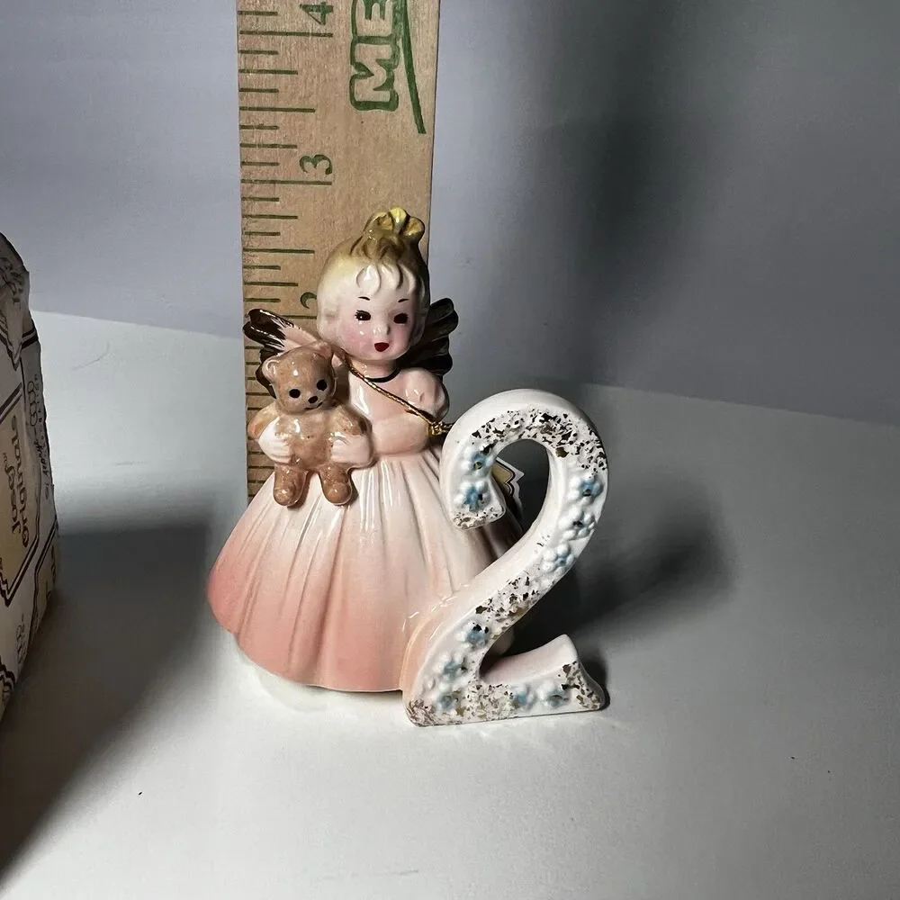 Vintage Josef Originals Birthday Girl Angel Age 2 Teddy Bear Figurine Box Tag